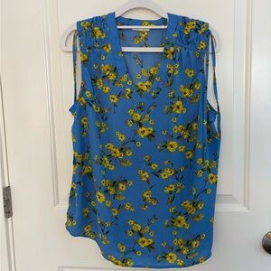 Pleione Blue and Yellow Floral Blouse
